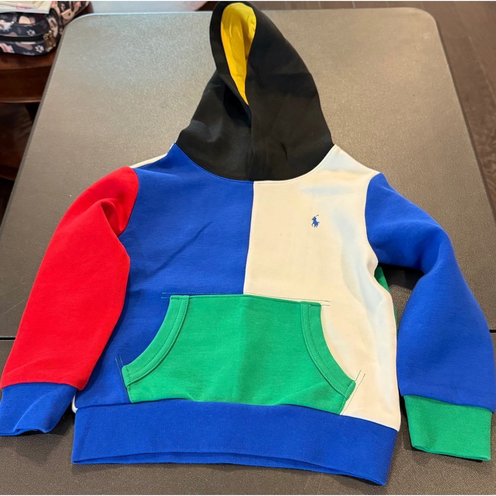 Polo Ralph Lauren Kids‎ Size 5 Hoodie Multicolor Colorblock Pony Logo Pullover